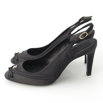Chanel Satin Slingback CC Logo Rhinestone Mules Black 37C — view 3