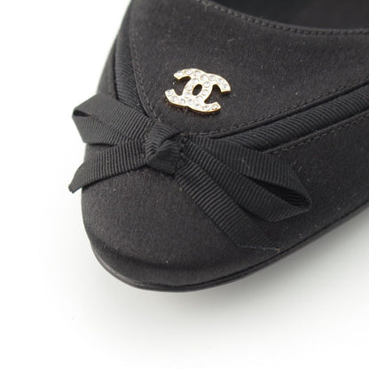 Chanel Satin Slingback CC Logo Rhinestone Mules Black 37C — view 8