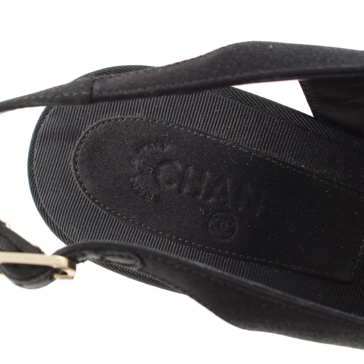 Chanel Satin Slingback CC Logo Rhinestone Mules Black 37C — view 7