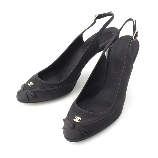 Chanel Satin Slingback CC Logo Rhinestone Mules Black 37C