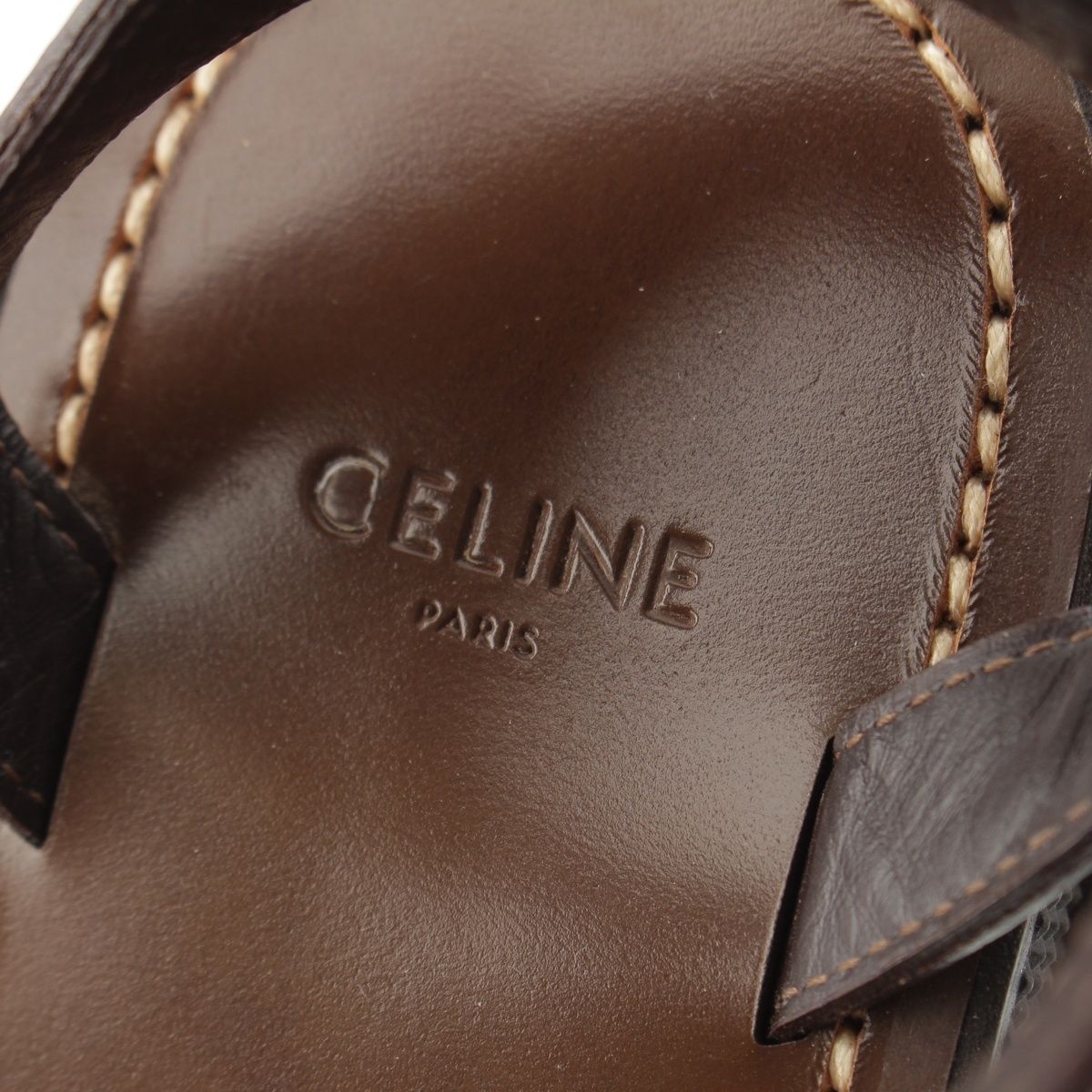 Celine Triomphe Leather Clair Gladiator Sandals Dark Brown — view 7