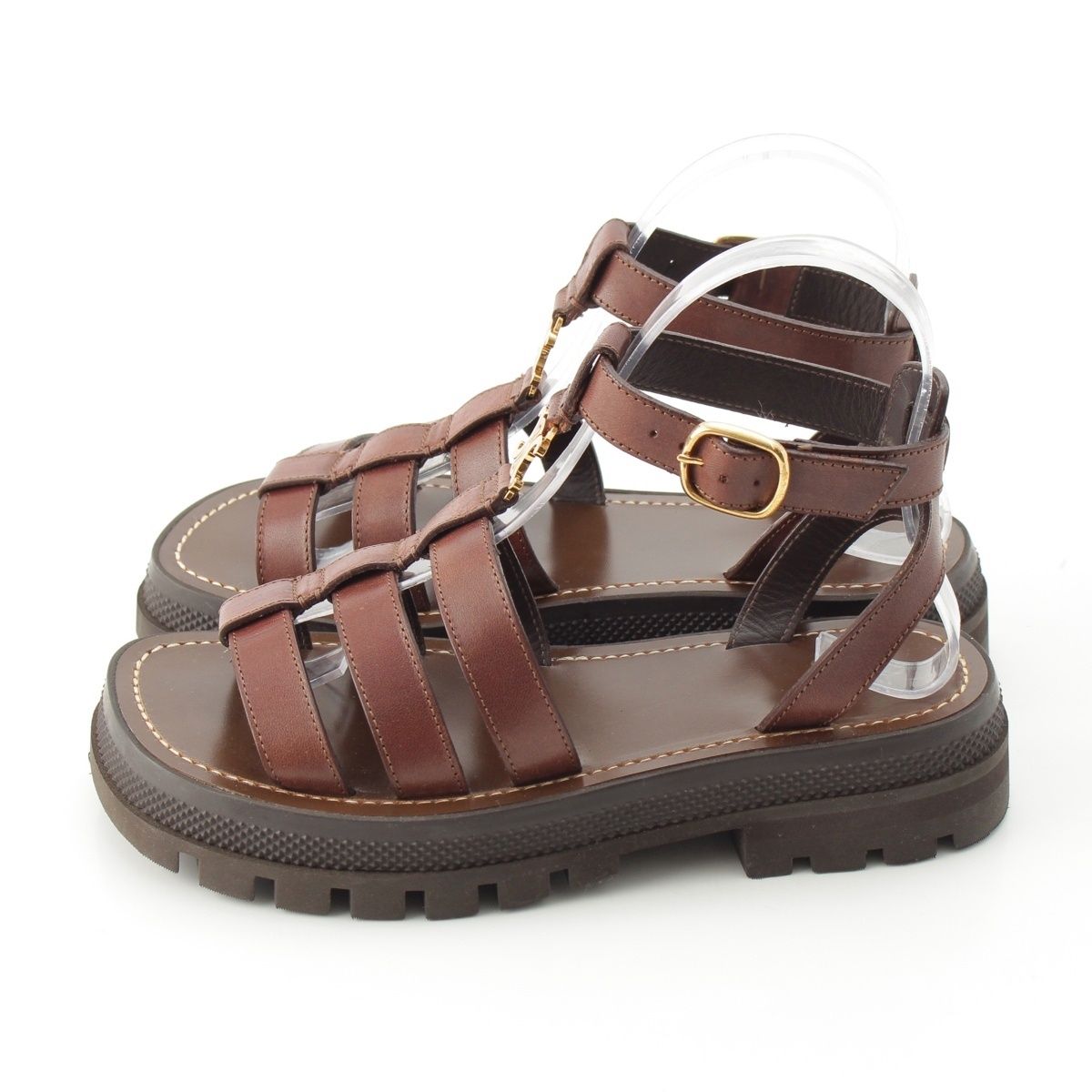Celine Triomphe Leather Clair Gladiator Sandals Dark Brown — view 3