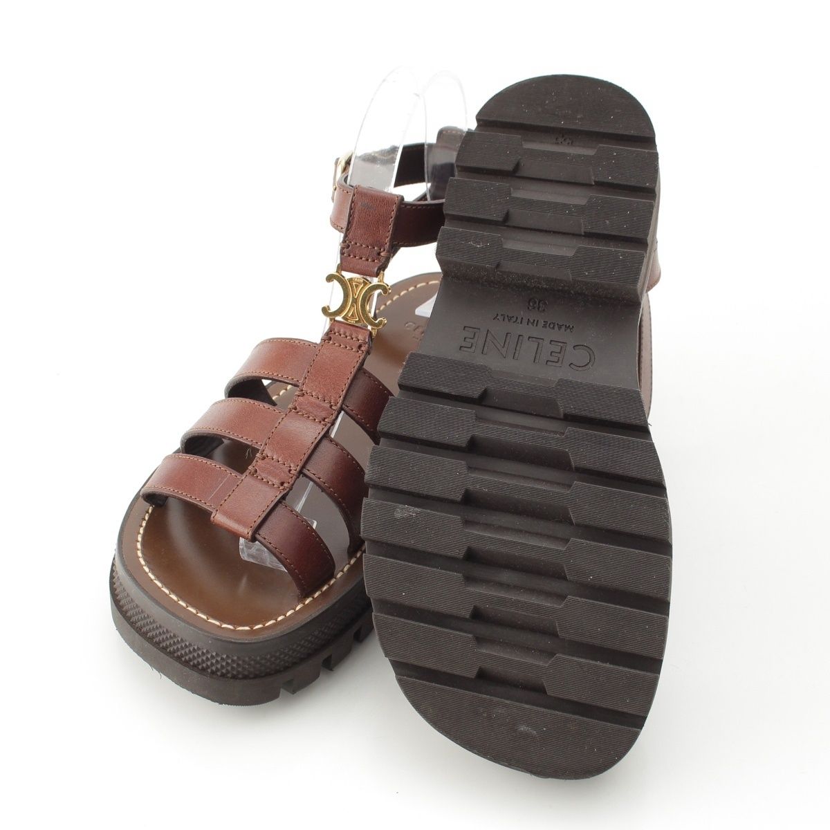 Celine Triomphe Leather Clair Gladiator Sandals Dark Brown — view 5