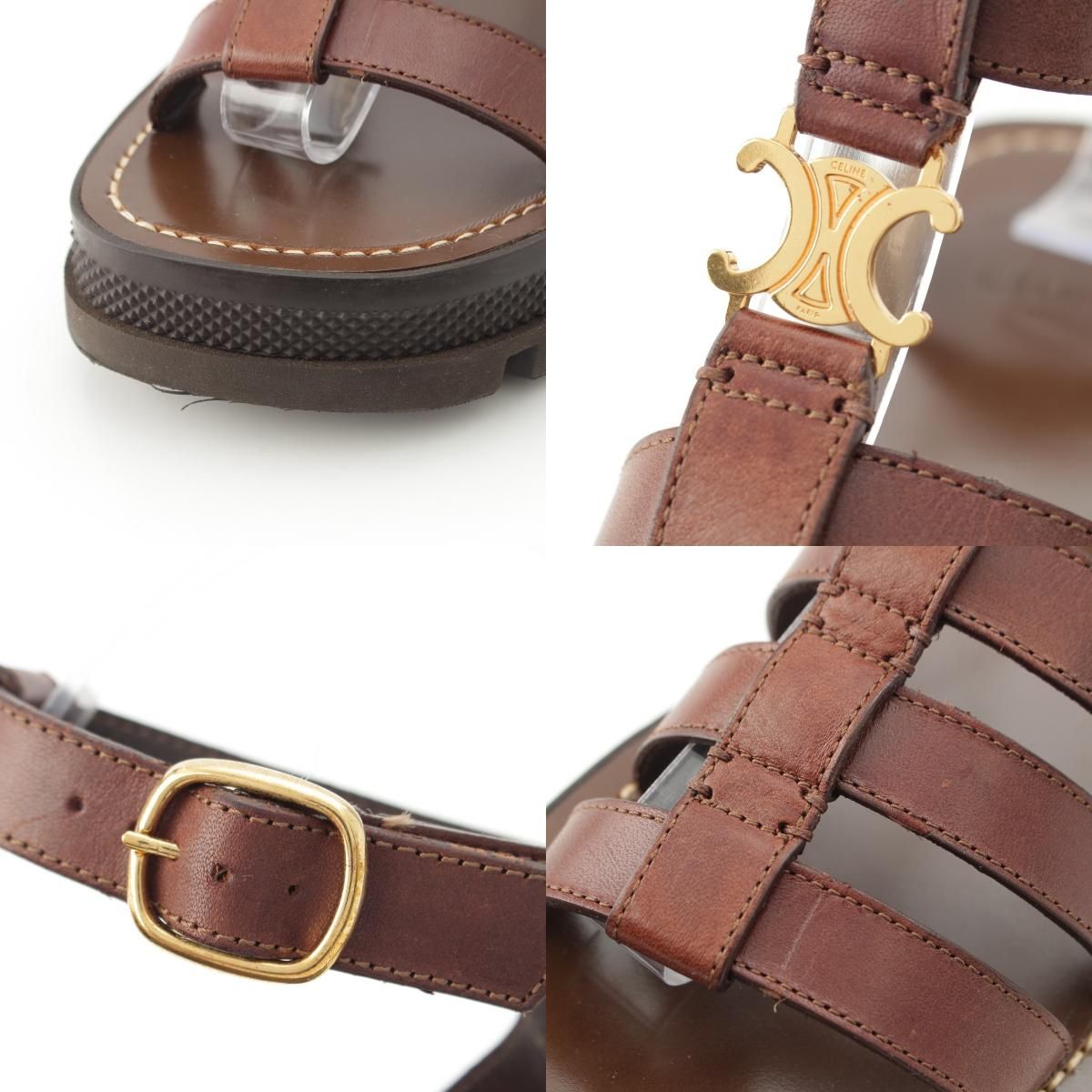 Celine Triomphe Leather Clair Gladiator Sandals Dark Brown — view 8