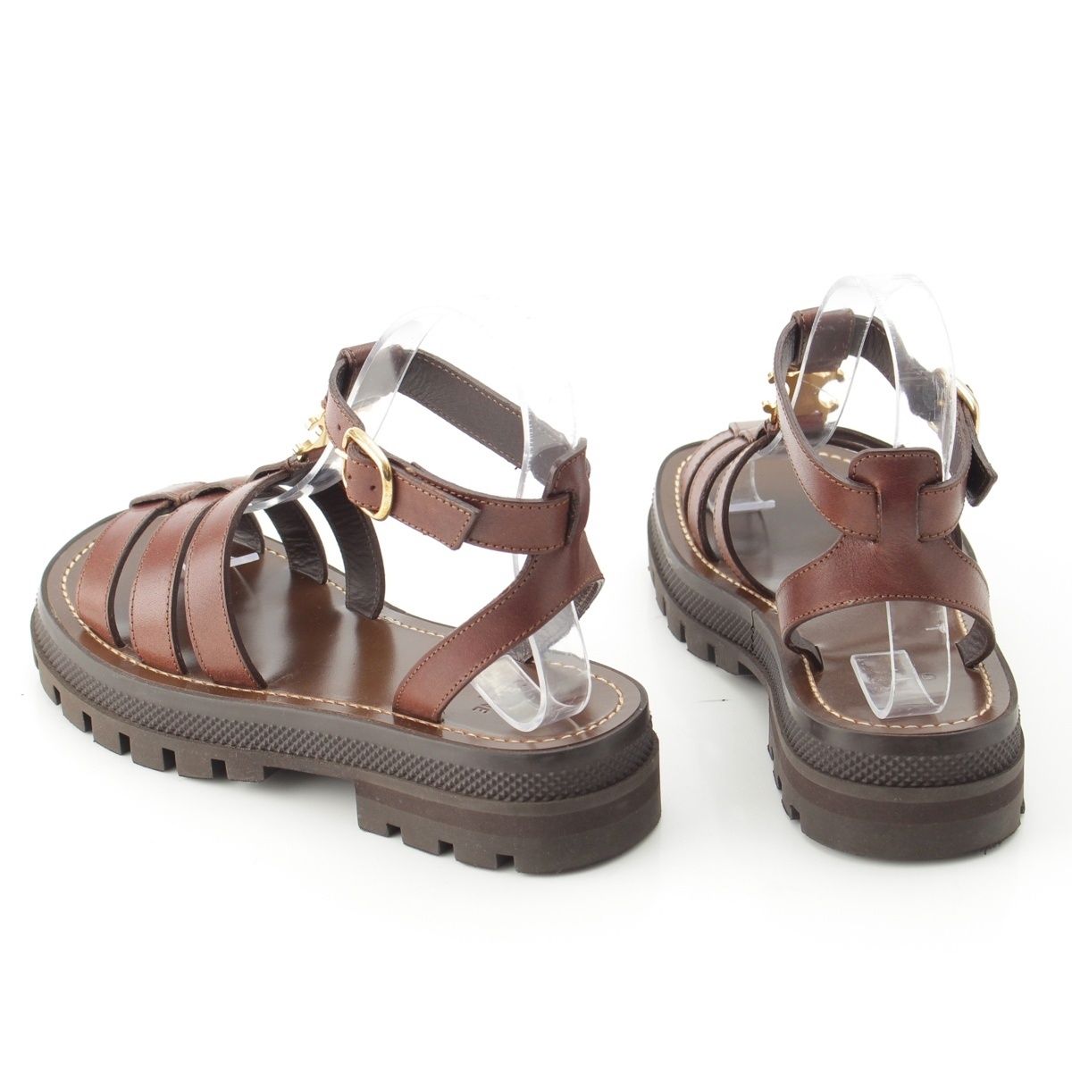 Celine Triomphe Leather Clair Gladiator Sandals Dark Brown — view 4
