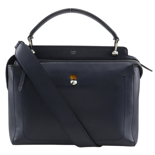 Fendi Com 2-Way Shoulder Calfskin Navy Blue Handbag