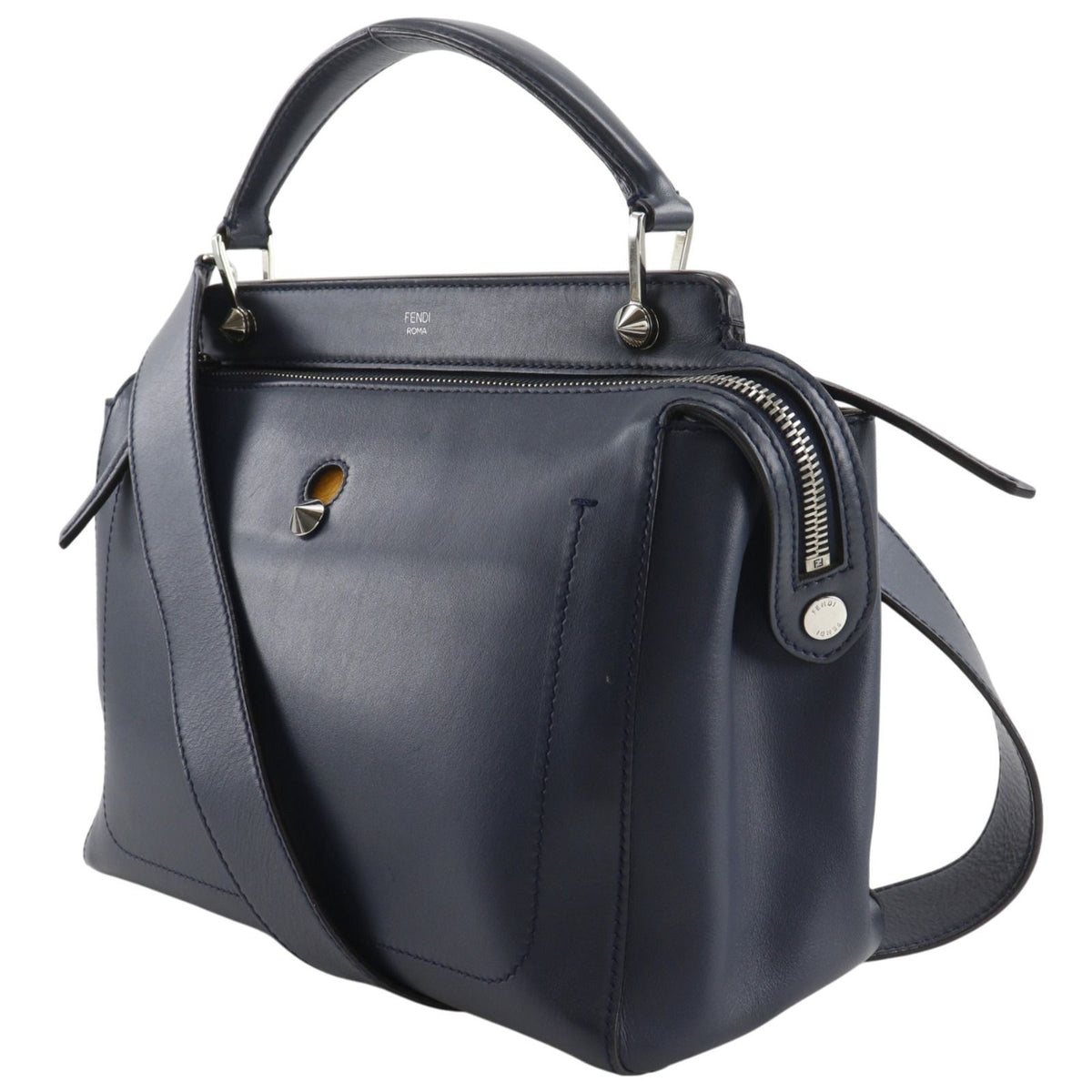 Fendi Com 2-Way Shoulder Calfskin Navy Blue Handbag — view 2
