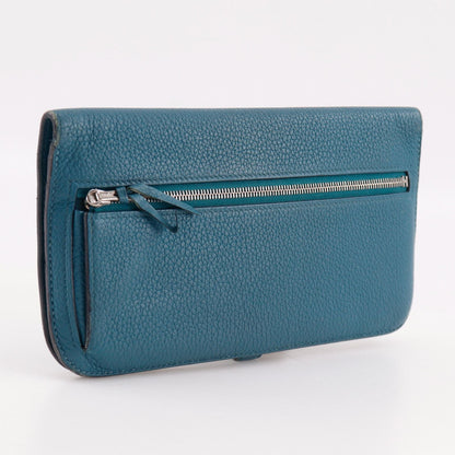 Hermes Dogon Long Taurillon Clemence Blue Wallet — view 3