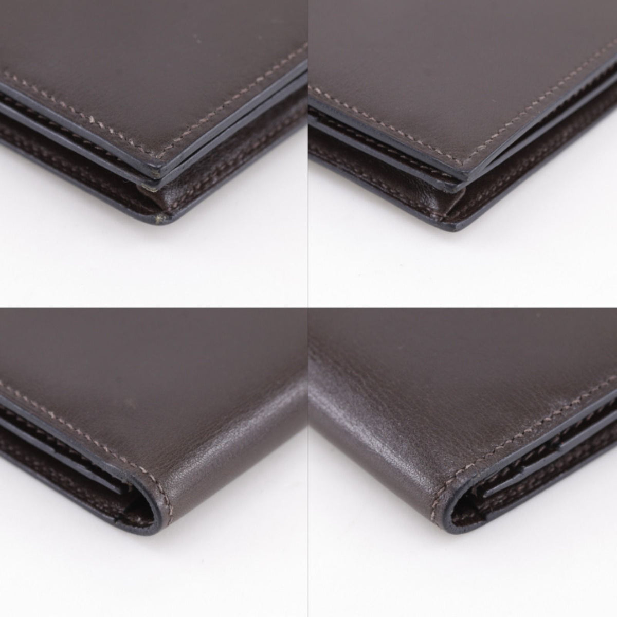 Hermes Bearn Soufflet Box Calf Brown Silver Wallet — view 4