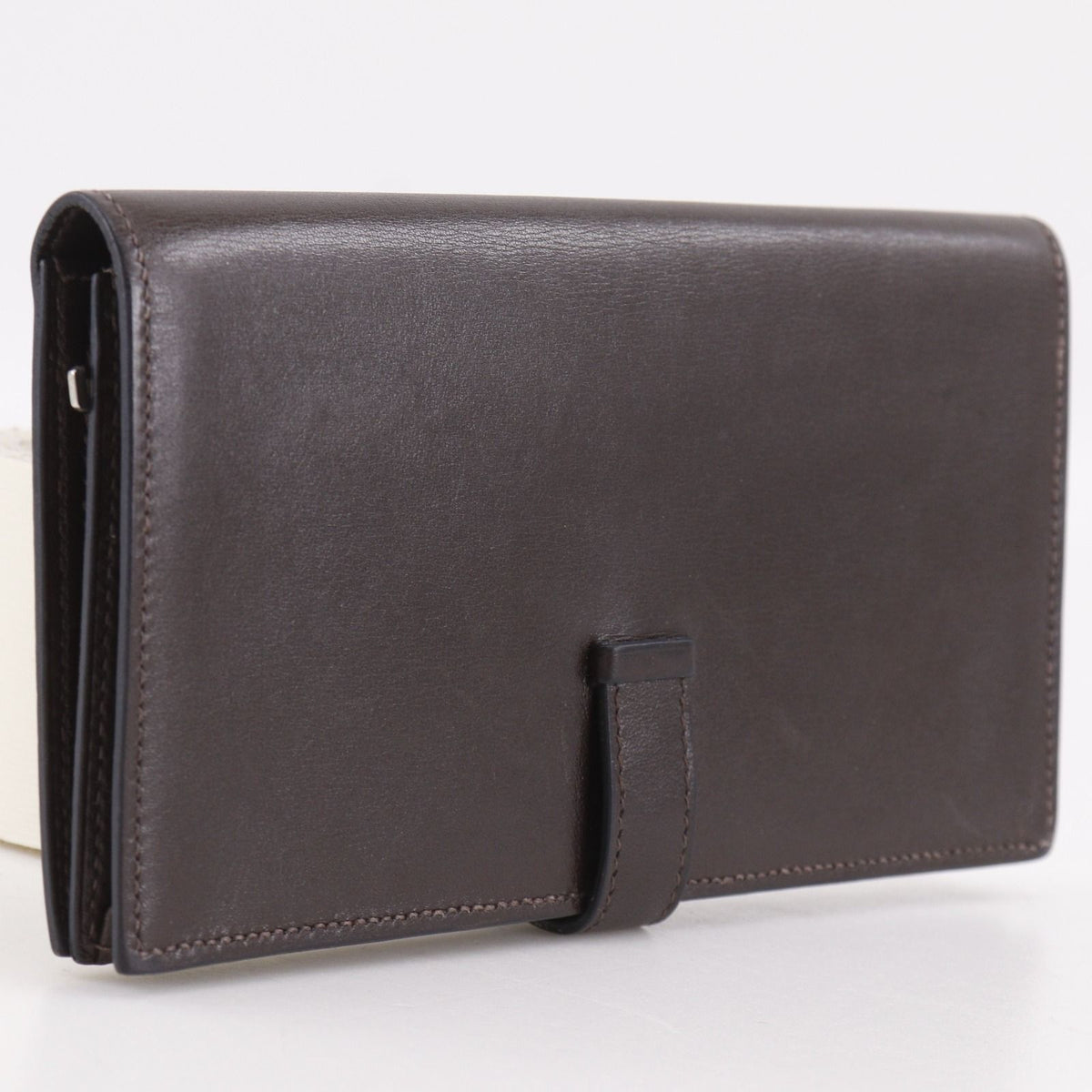 Hermes Bearn Soufflet Box Calf Brown Silver Wallet — view 3