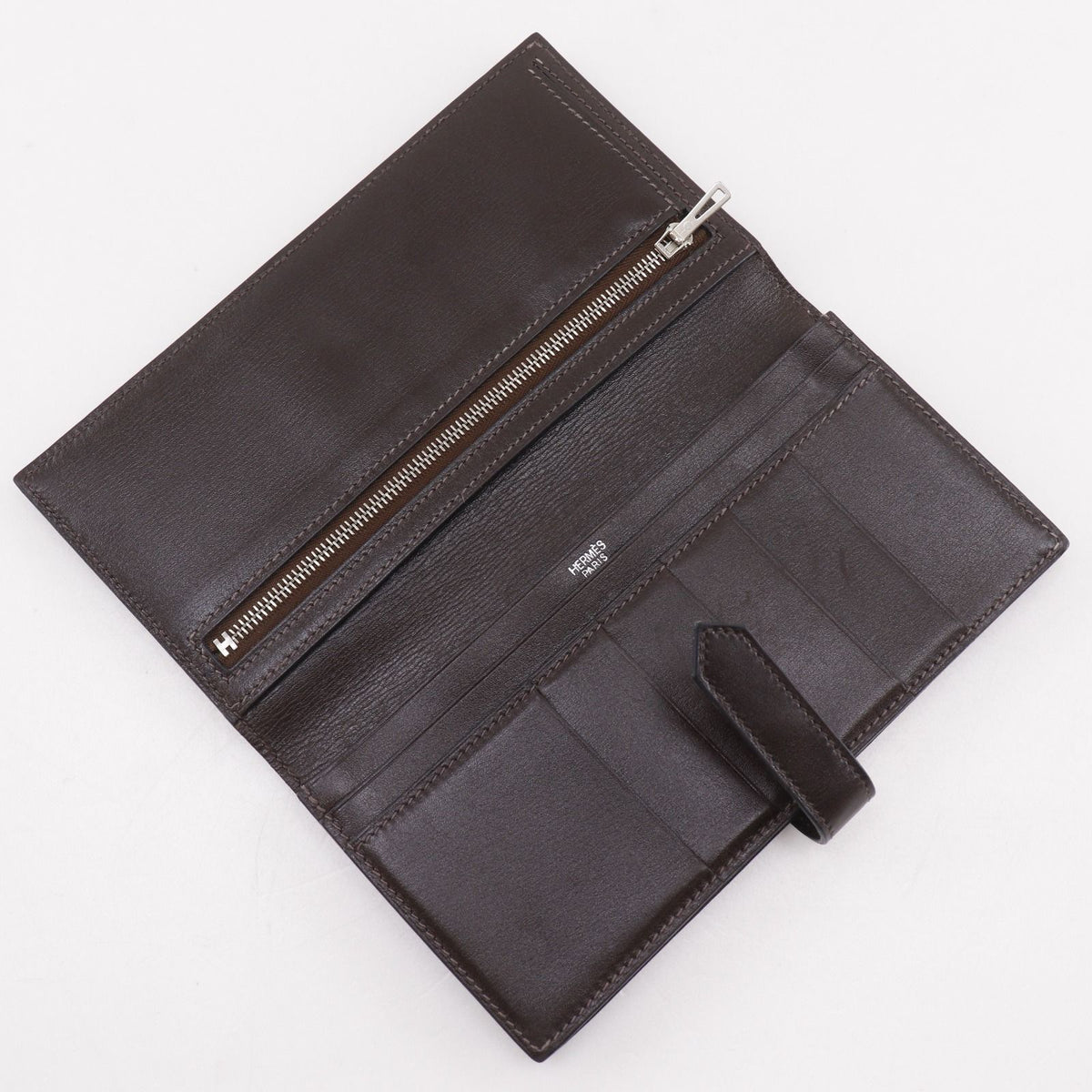 Hermes Bearn Soufflet Box Calf Brown Silver Wallet — view 5