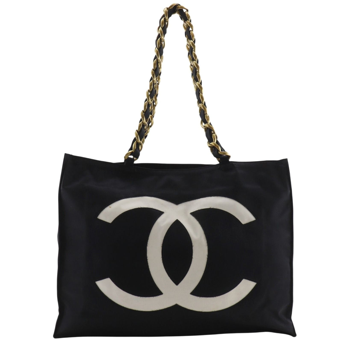 Chanel CC Logo Chain Tote Bag Nylon Black
