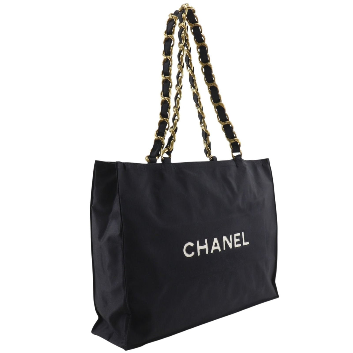 Chanel CC Logo Chain Tote Bag Nylon Black — view 3