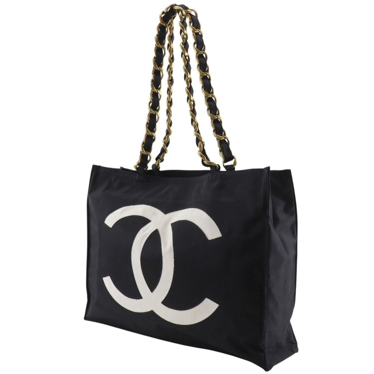 Chanel CC Logo Chain Tote Bag Nylon Black — view 2