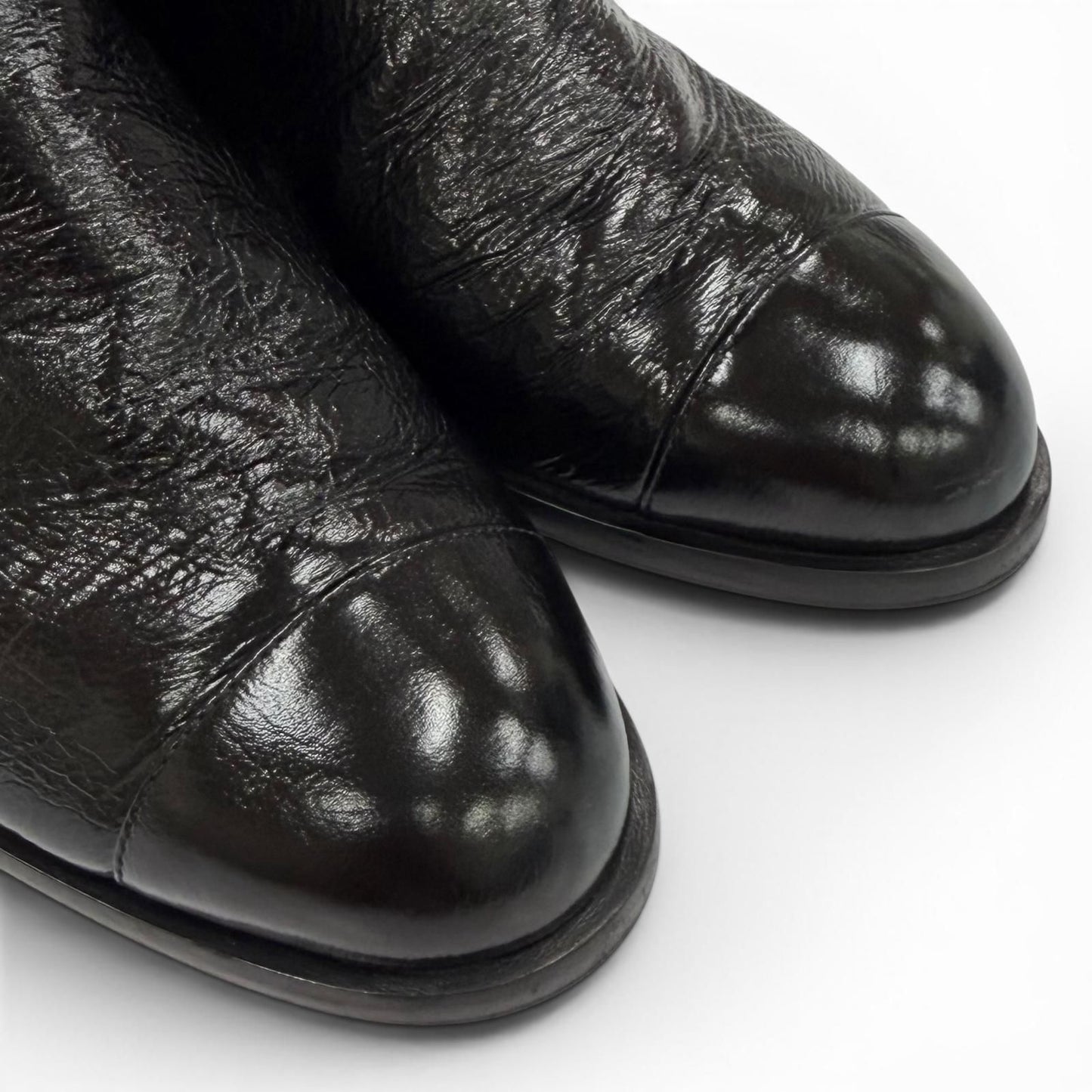 Chanel CC Logo Quilted Chanki Heels Leather Long Boots Black — view 7