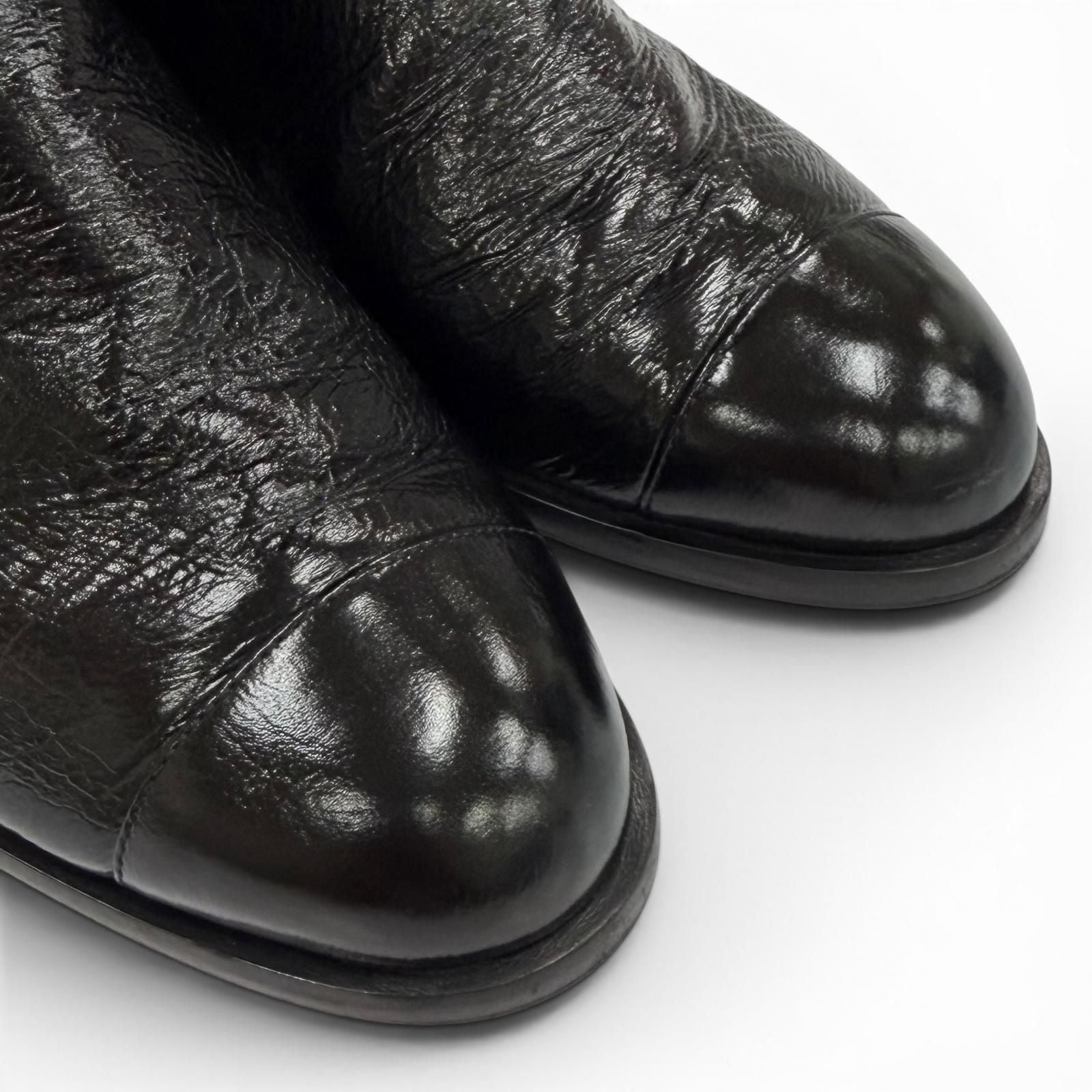 Chanel CC Logo Quilted Chanki Heels Leather Long Boots Black — view 7