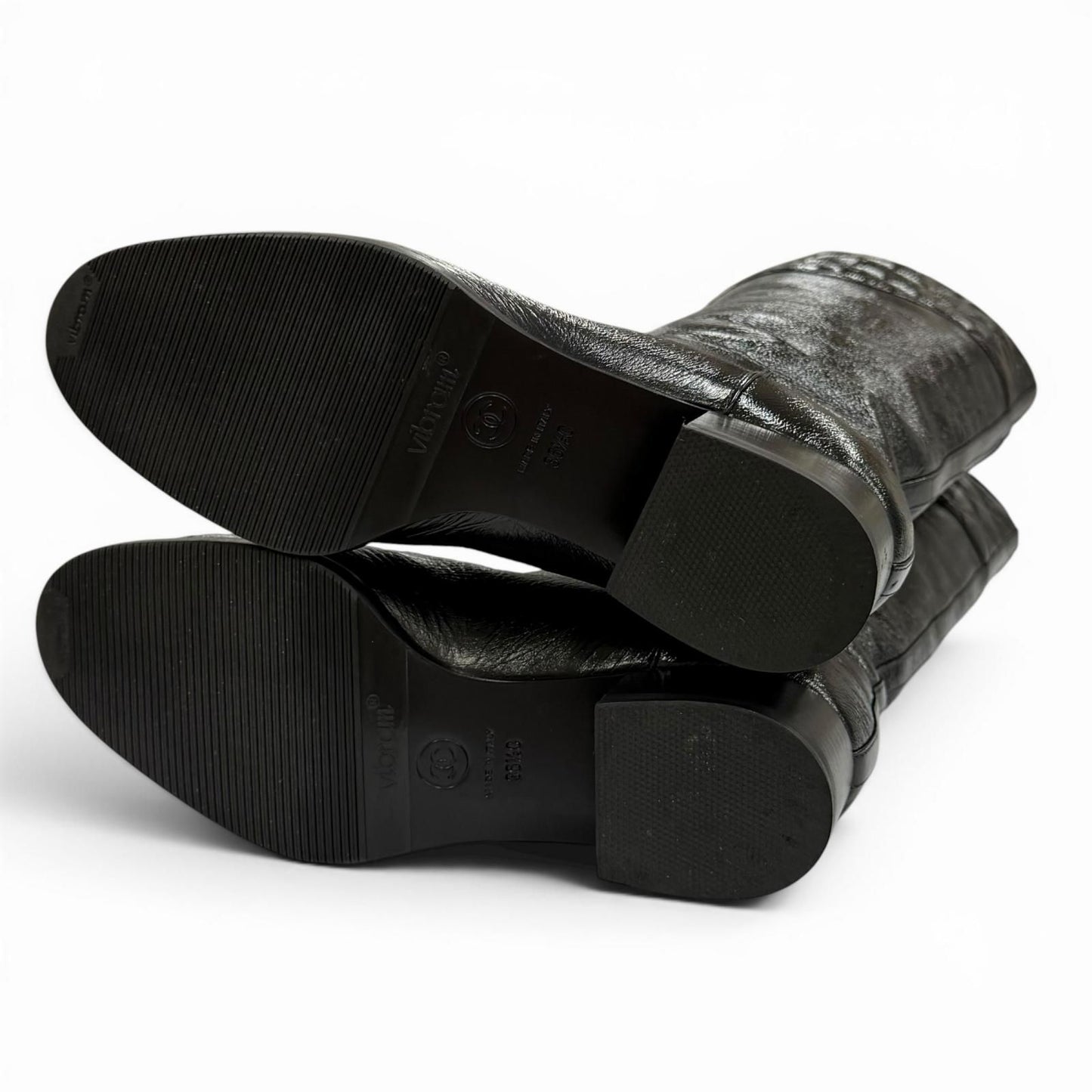 Chanel CC Logo Quilted Chanki Heels Leather Long Boots Black — view 6