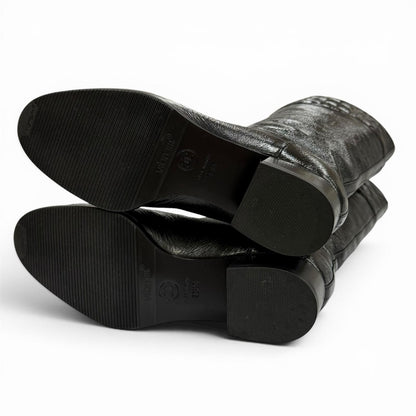 Chanel CC Logo Quilted Chanki Heels Leather Long Boots Black — view 6