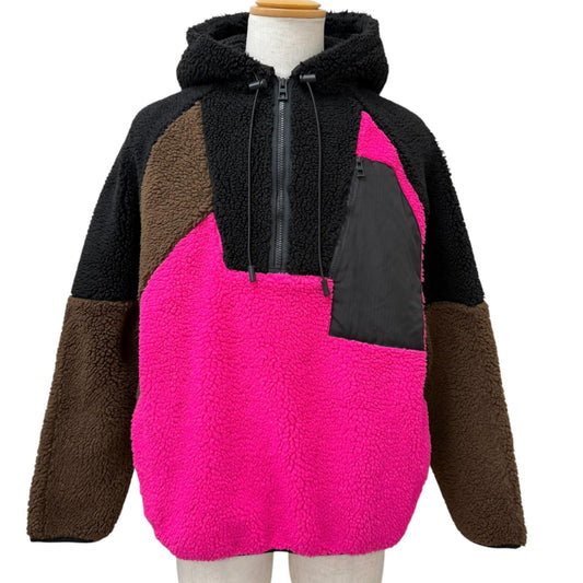 Loewe Eye Nature Logo Patch Half Zip Fleece Hoodie Black Brown Pink