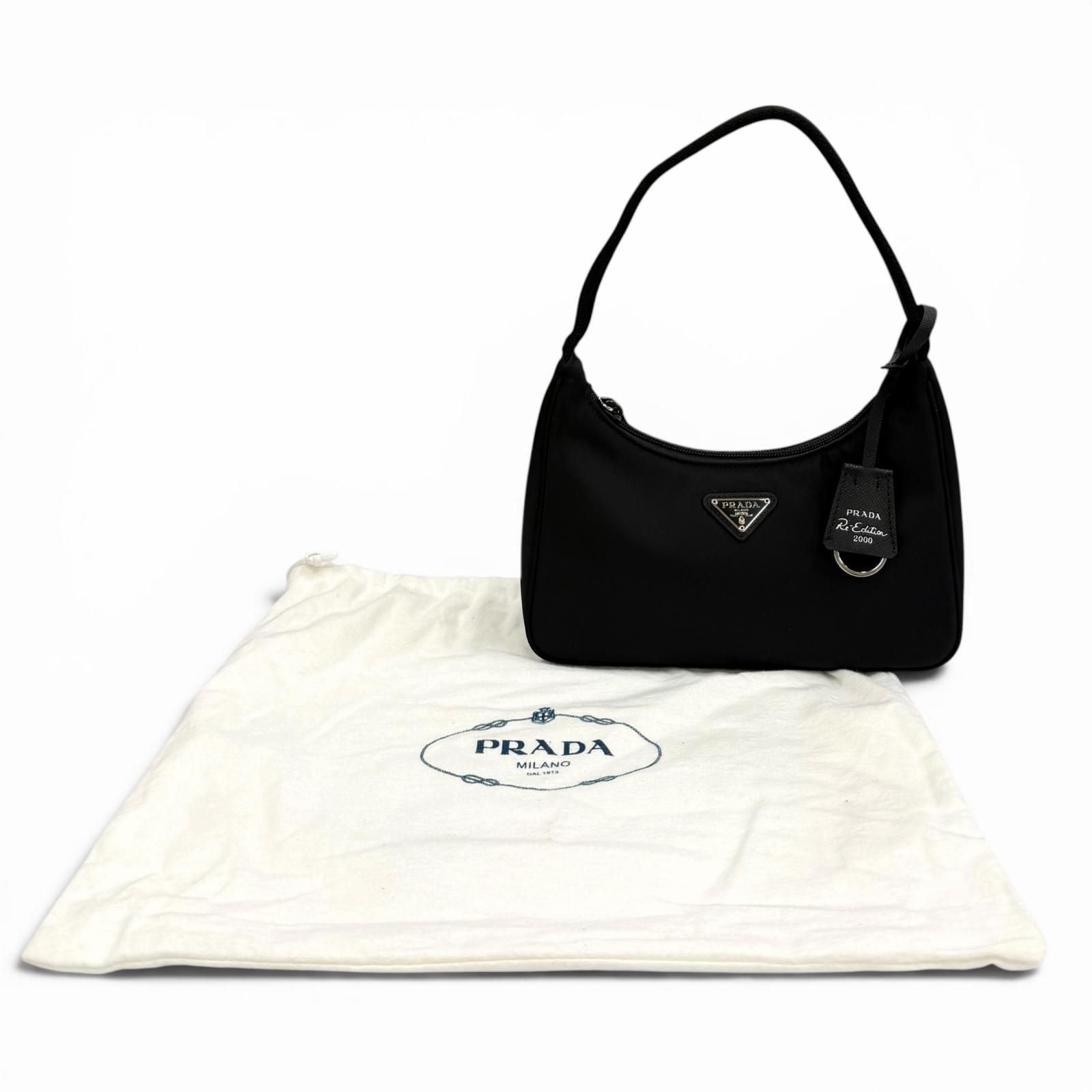 Prada Re Edition Re-Nylon Mini Bag With Triangular Plate Charm Black — view 2