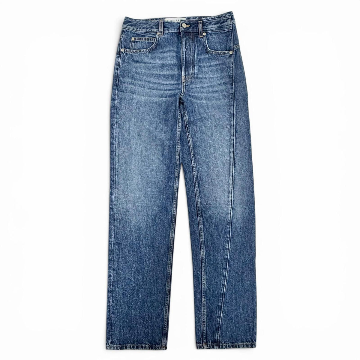 Loewe Asymmetric JE Denim Logo Leather Patch Pants Indigo Blue 46