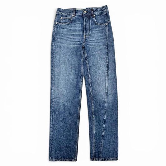 Loewe Asymmetric JE Denim Logo Leather Patch Pants Indigo Blue 46