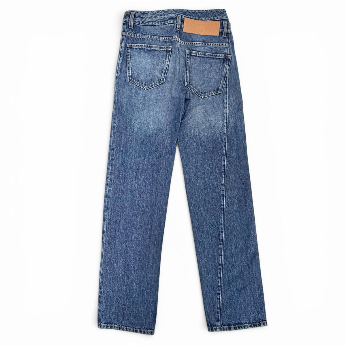 Loewe Asymmetric JE Denim Logo Leather Patch Pants Indigo Blue 46 — view 2
