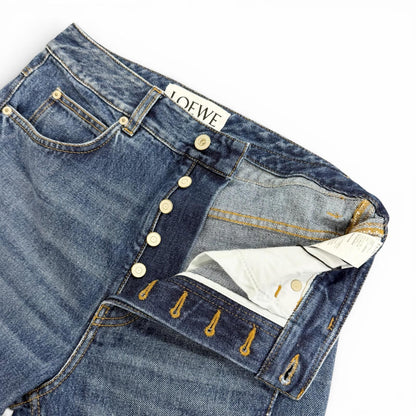 Loewe Asymmetric JE Denim Logo Leather Patch Pants Indigo Blue 46 — view 5