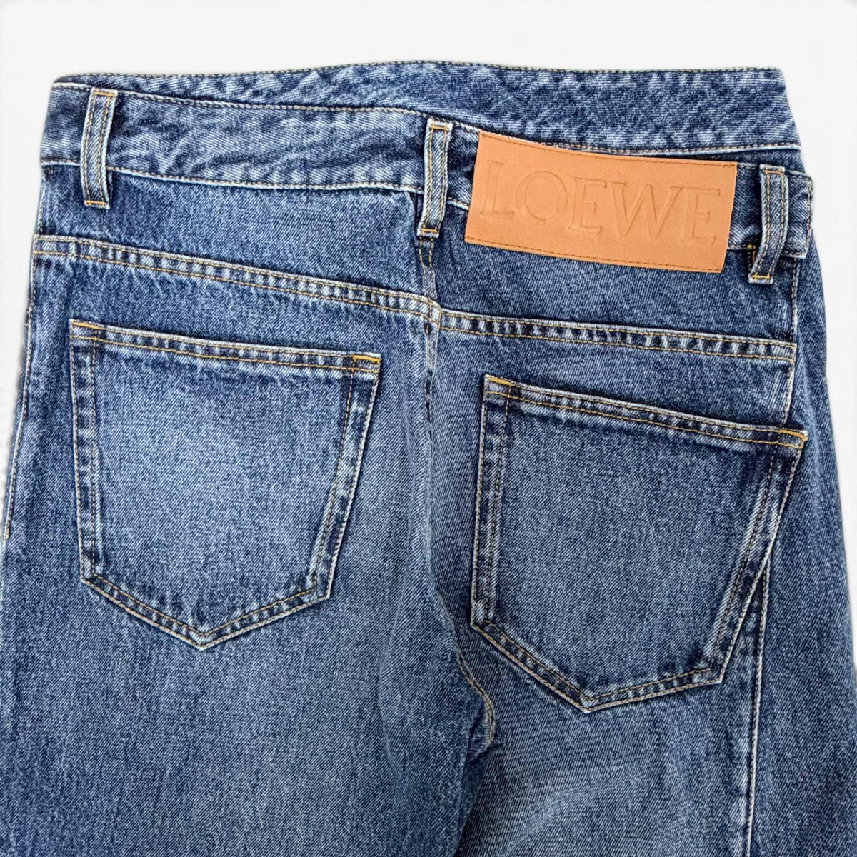 Loewe Asymmetric JE Denim Logo Leather Patch Pants Indigo Blue 46 — view 4