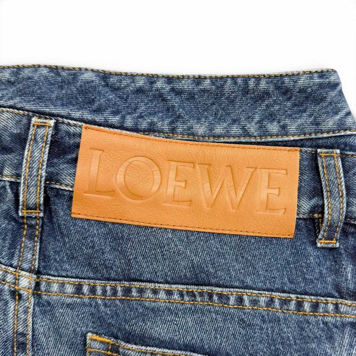 Loewe Asymmetric JE Denim Logo Leather Patch Pants Indigo Blue 46 — view 7