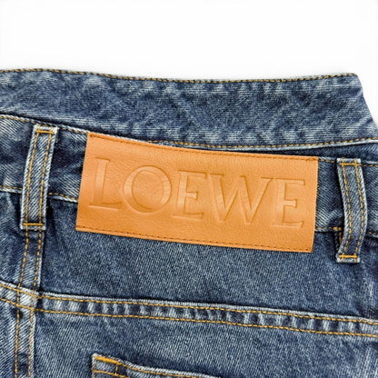 Loewe Asymmetric JE Denim Logo Leather Patch Pants Indigo Blue 46 — view 7