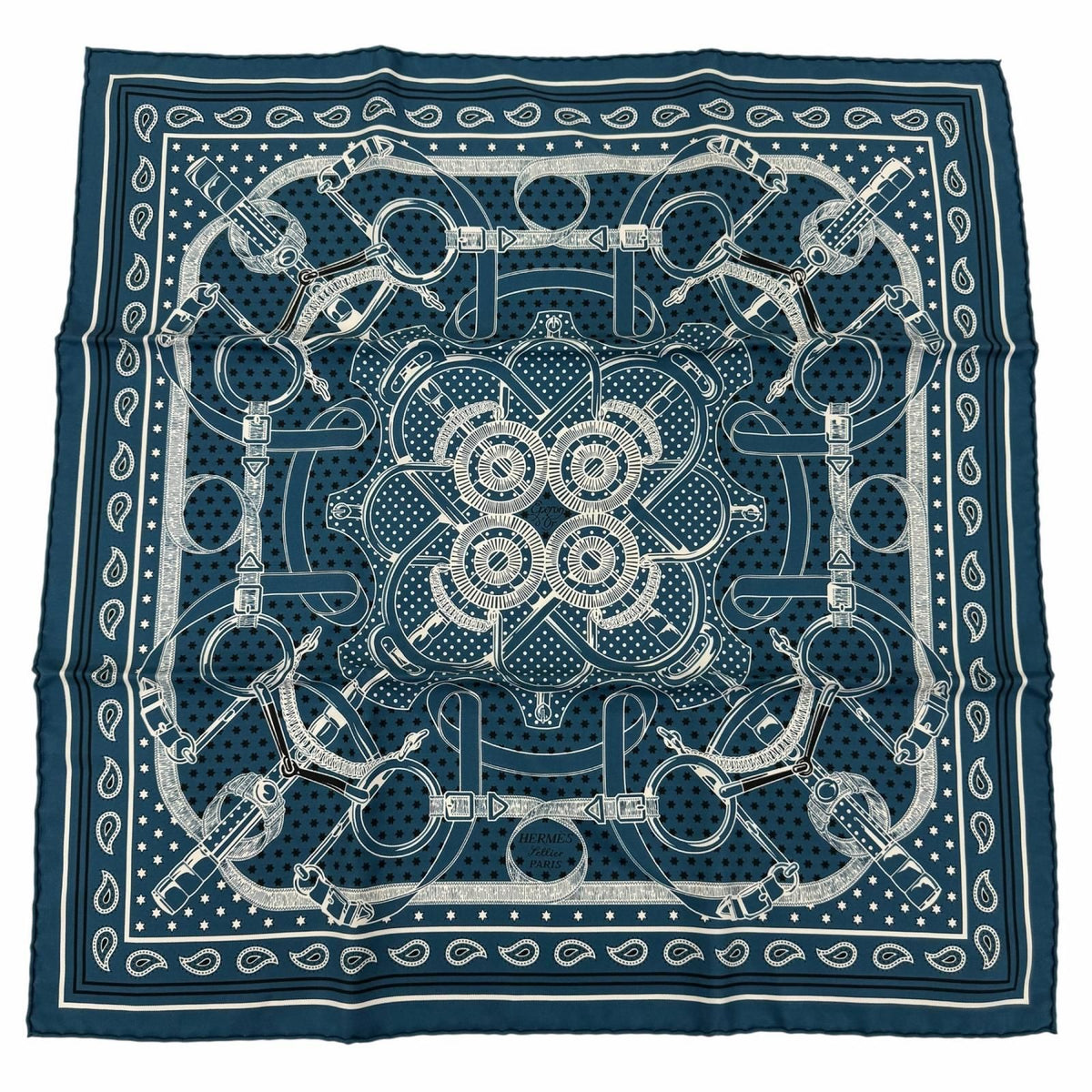 Hermes Carre 55 Apron Dole Bandana 100% Silk Scarf Blue