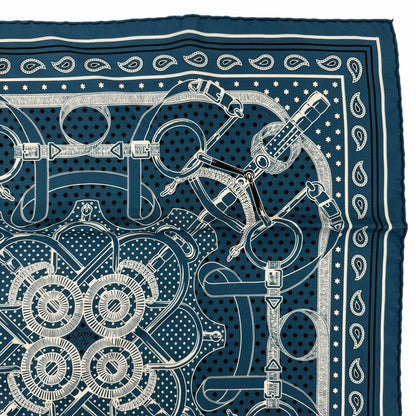 Hermes Carre 55 Apron Dole Bandana 100% Silk Scarf Blue — view 4