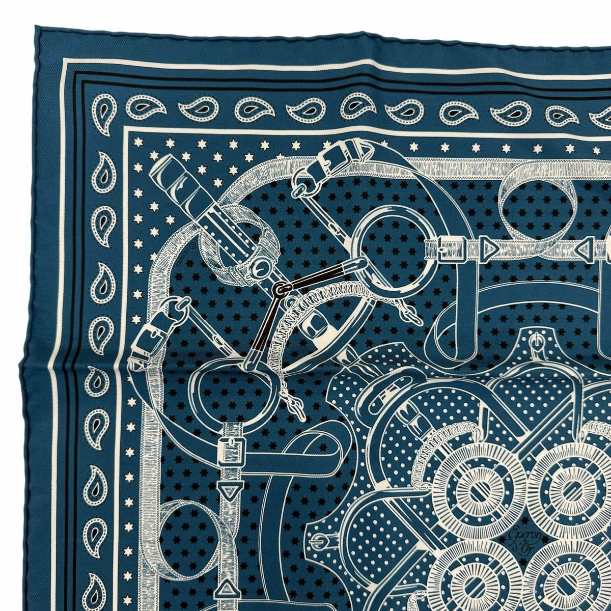 Hermes Carre 55 Apron Dole Bandana 100% Silk Scarf Blue — view 3