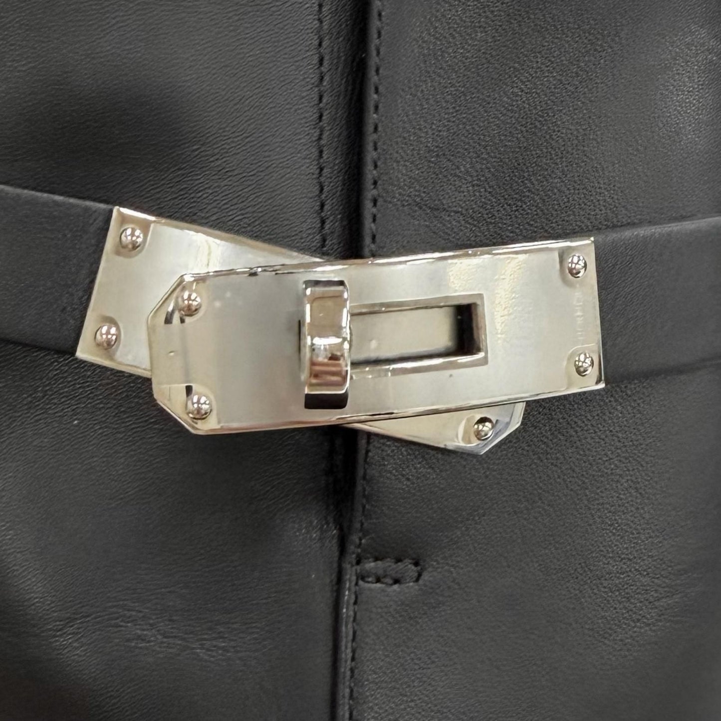 Hermes Saint Germain Silver Kelly Buckle Leather Short Boots Black — view 8
