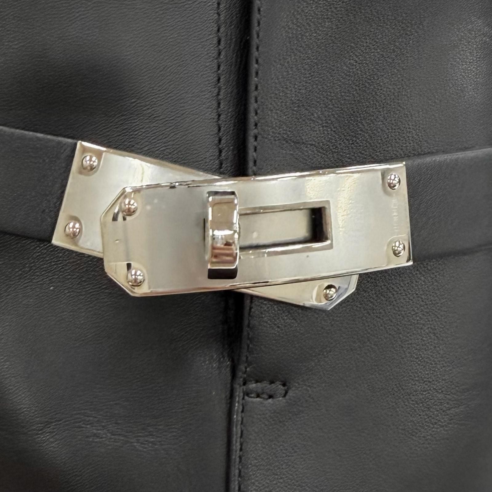 Hermes Saint Germain Silver Kelly Buckle Leather Short Boots Black — view 8