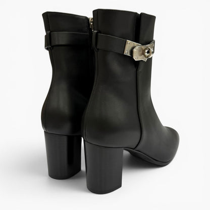 Hermes Saint Germain Silver Kelly Buckle Leather Short Boots Black — view 2