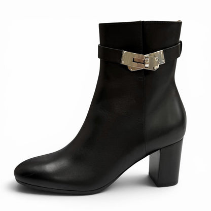 Hermes Saint Germain Silver Kelly Buckle Leather Short Boots Black — view 5
