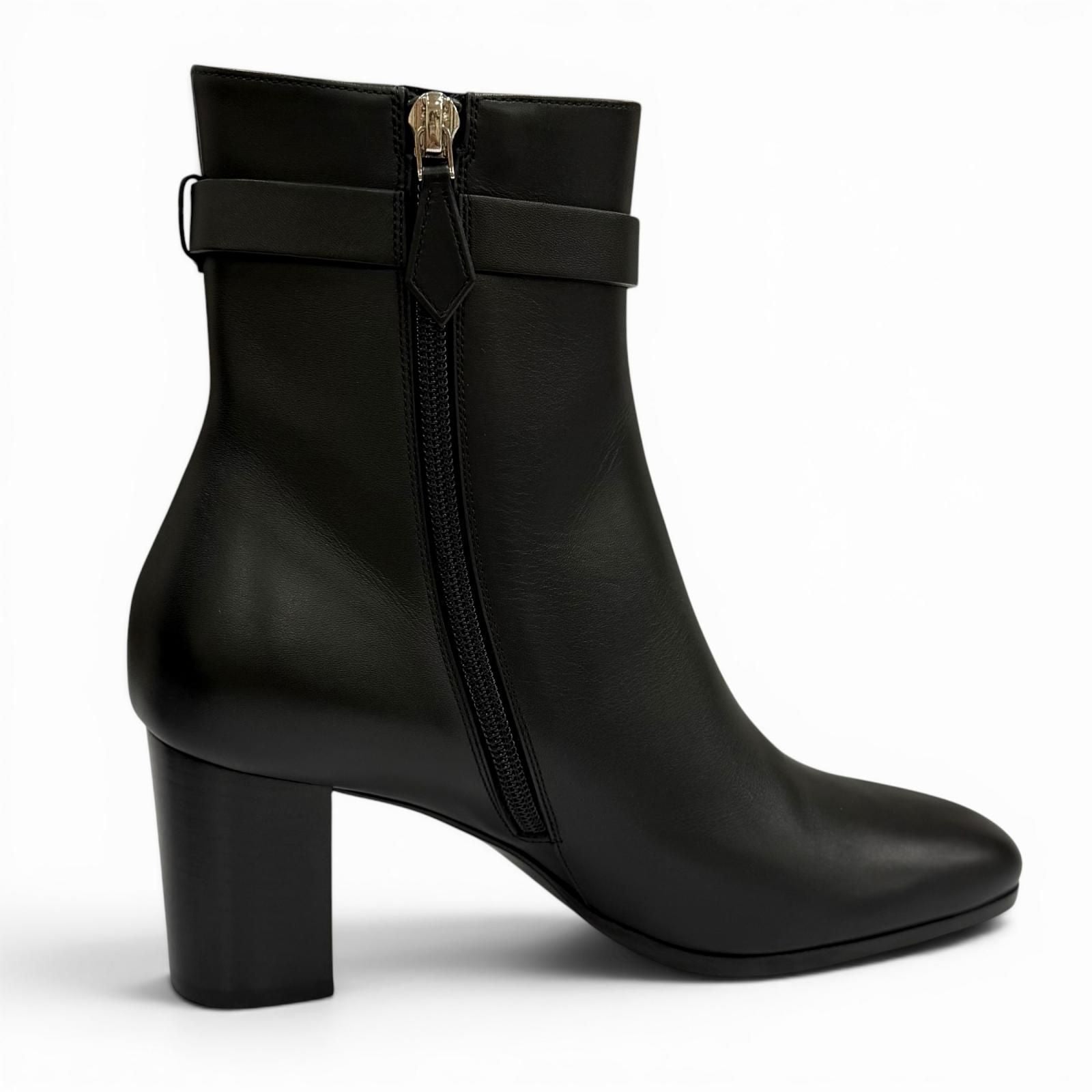 Hermes Saint Germain Silver Kelly Buckle Leather Short Boots Black — view 4