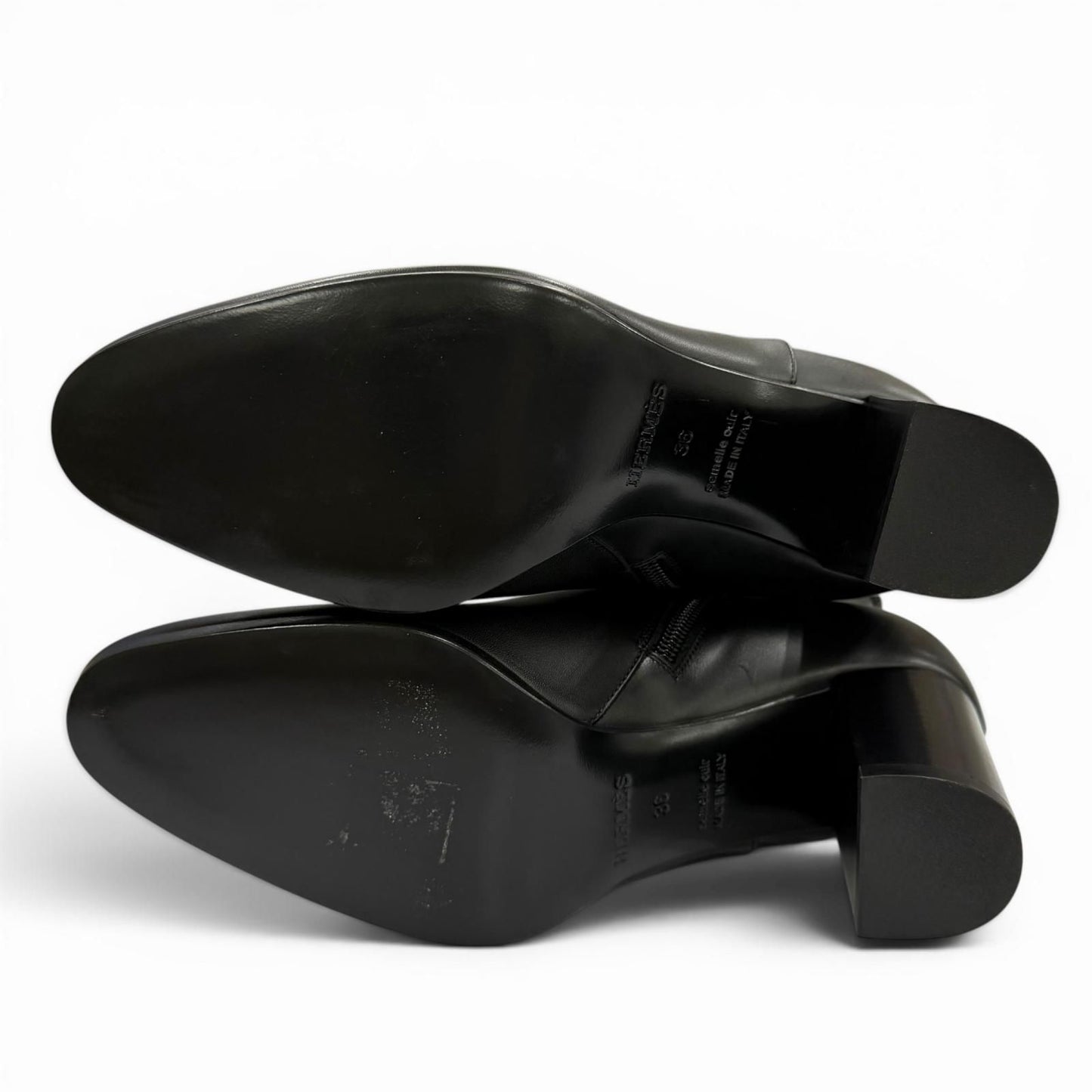 Hermes Saint Germain Silver Kelly Buckle Leather Short Boots Black — view 6