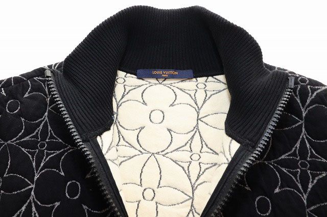 Louis Vuitton Zip Sle Monogram Flower Quilted Jacket M Embroidery Black — view 7