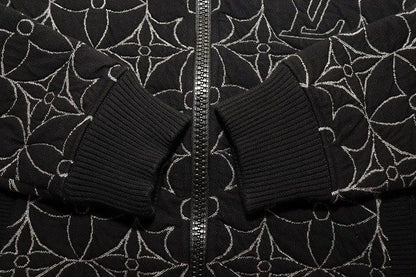 Louis Vuitton Zip Sle Monogram Flower Quilted Jacket M Embroidery Black — view 4