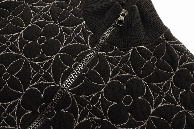 Louis Vuitton Zip Sle Monogram Flower Quilted Jacket M Embroidery Black — view 3