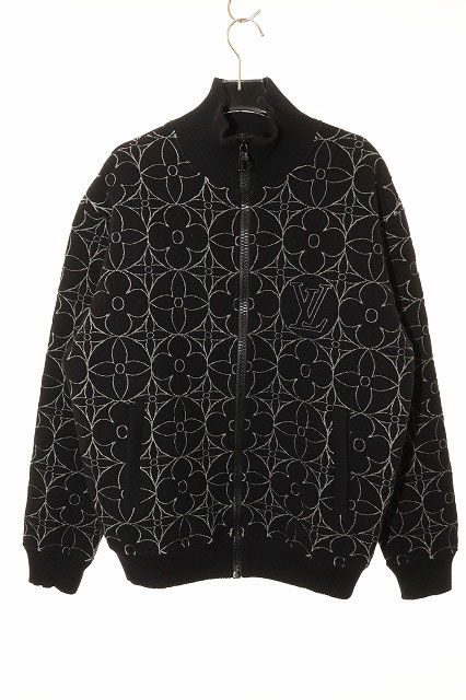 Louis Vuitton Zip Sle Monogram Flower Quilted Jacket M Embroidery Black