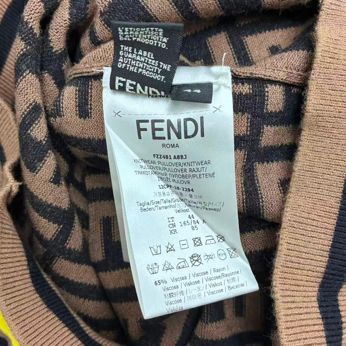 Fendi Sweater Knit Logo FF Zucca Pattern Brown 44 — view 6
