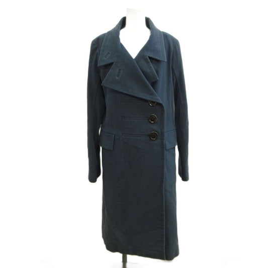 Louis Vuitton Coat Wool 36 Blue Double Breasted Long Sleeve Long Length Logo