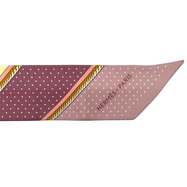 Hermes Ribbon Scarf Twilly Yellow Pink Foldable Top Carriage Already Cleaned — view 5