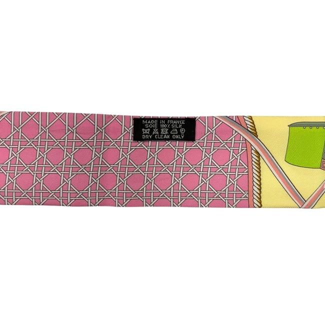 Hermes Ribbon Scarf Twilly Yellow Pink Foldable Top Carriage Already Cleaned — view 4