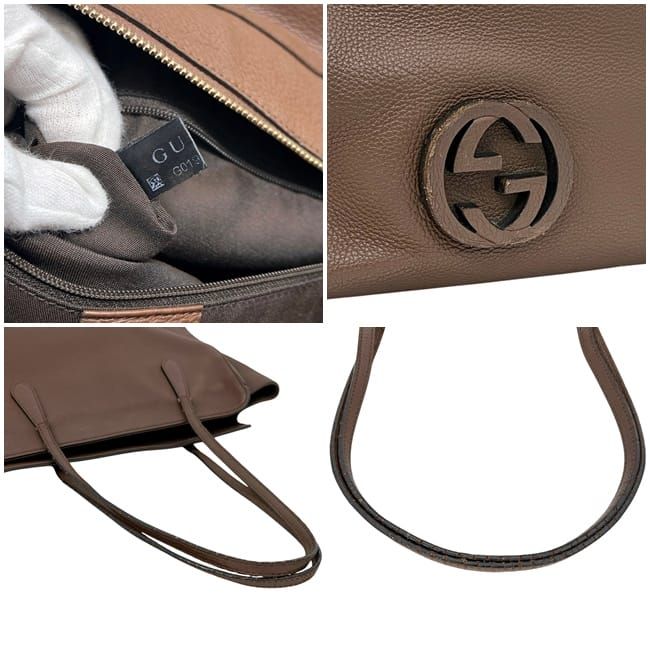 Gucci Tote Bag Brown Interlocking G Leather Logo Gray — view 4