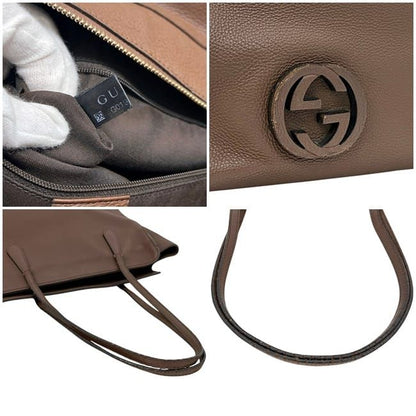 Gucci Tote Bag Brown Interlocking G Leather Logo Gray — view 4